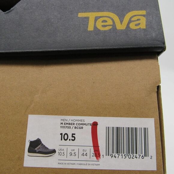 TEVA EMBER COMMUTE WATERPROOF BLACK & GRAY MEN\'S SHOES SZ 10.5